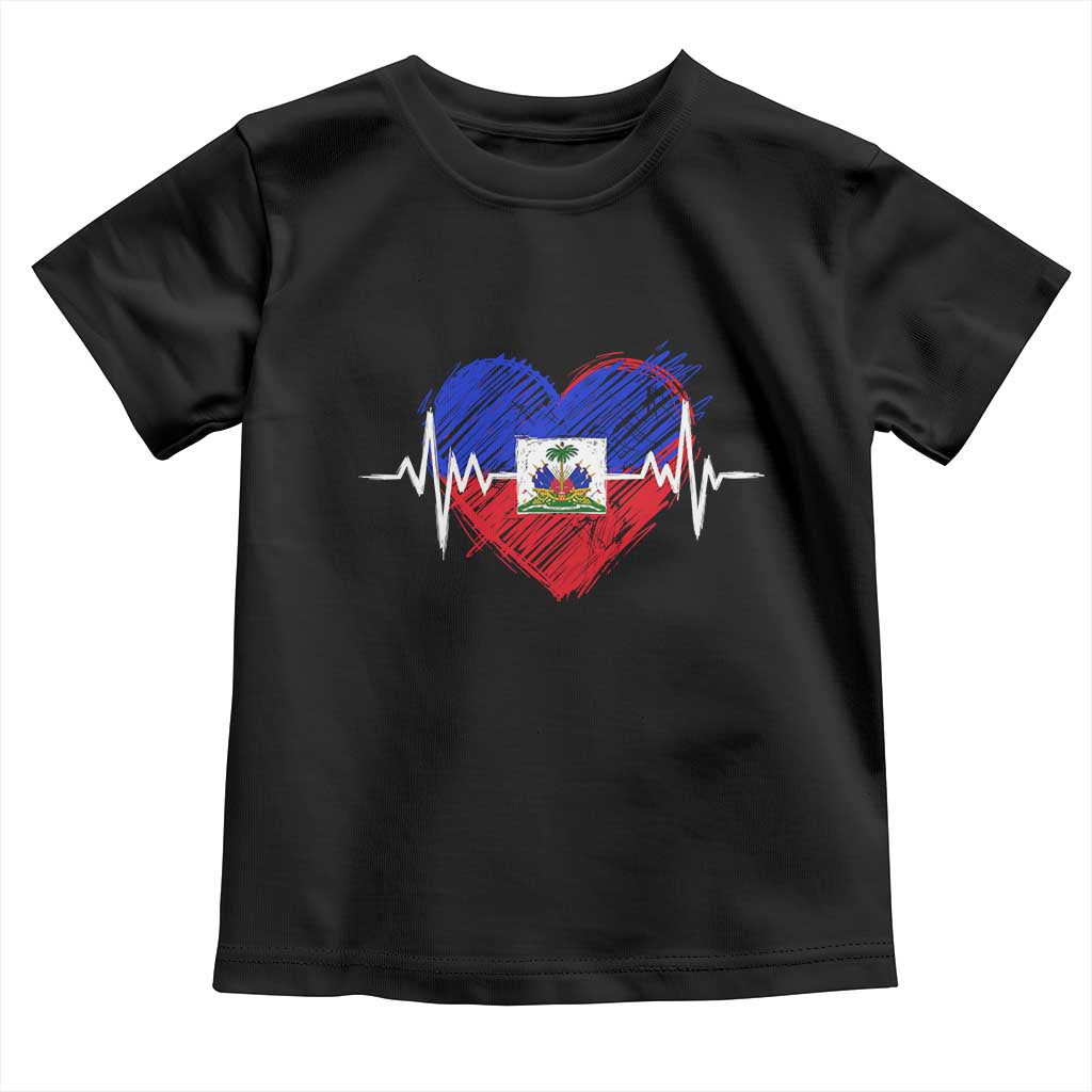 Haitian Flag Heartbeat EKG Pulse Graphic Toddler T Shirt My Heart Beats For Haiti Identity Heritage Pride