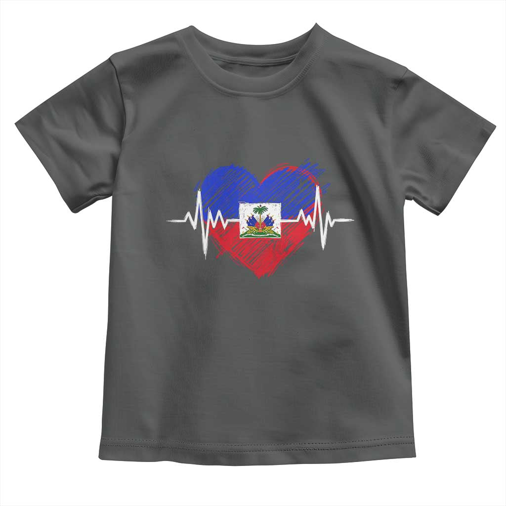 Haitian Flag Heartbeat EKG Pulse Graphic Toddler T Shirt My Heart Beats For Haiti Identity Heritage Pride