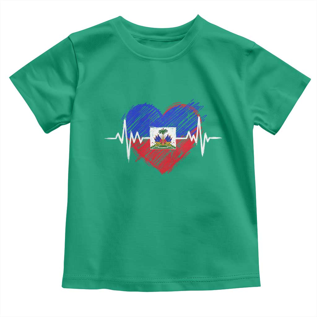 Haitian Flag Heartbeat EKG Pulse Graphic Toddler T Shirt My Heart Beats For Haiti Identity Heritage Pride