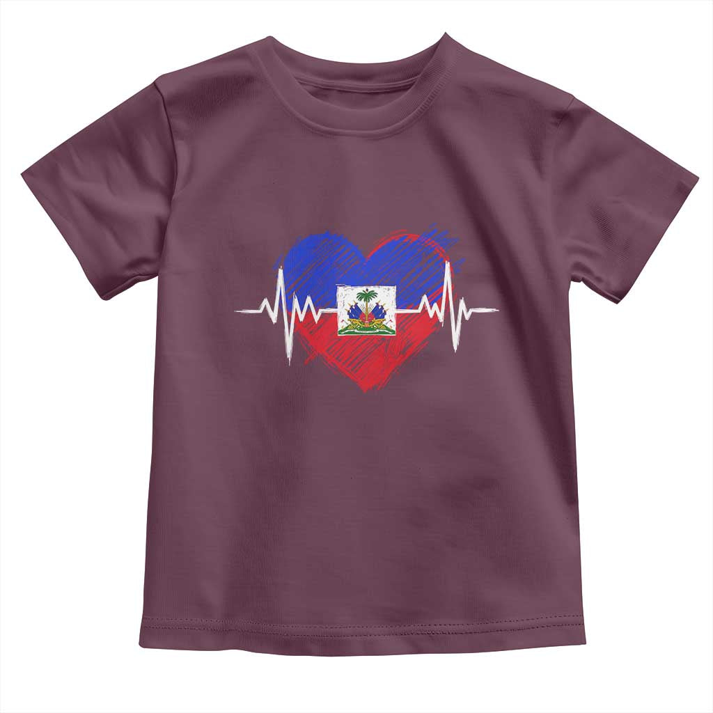 Haitian Flag Heartbeat EKG Pulse Graphic Toddler T Shirt My Heart Beats For Haiti Identity Heritage Pride
