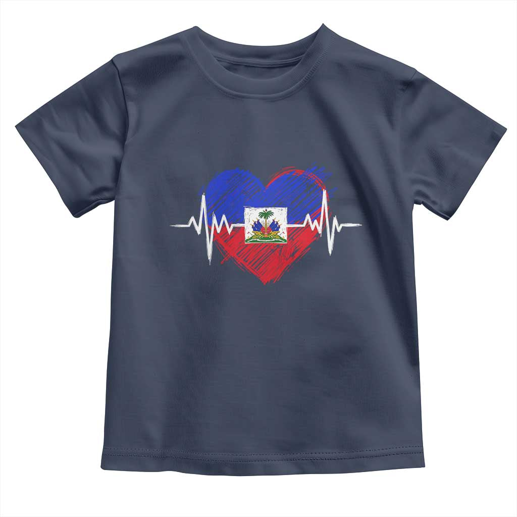 Haitian Flag Heartbeat EKG Pulse Graphic Toddler T Shirt My Heart Beats For Haiti Identity Heritage Pride