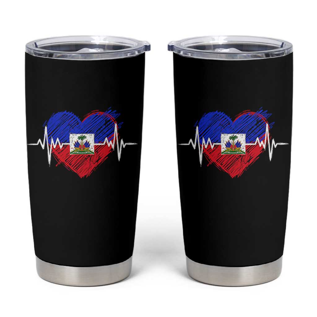Haitian Flag Heartbeat EKG Pulse Graphic Tumbler Cup My Heart Beats For Haiti Identity Heritage Pride