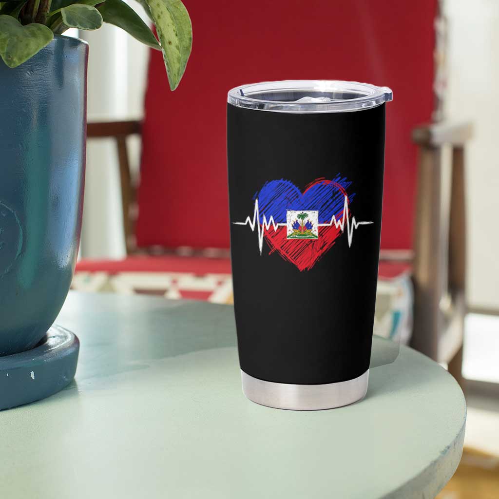Haitian Flag Heartbeat EKG Pulse Graphic Tumbler Cup My Heart Beats For Haiti Identity Heritage Pride