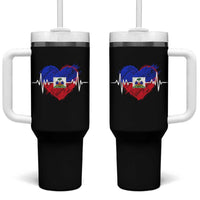 Haitian Flag Heartbeat EKG Pulse Graphic Tumbler With Handle My Heart Beats For Haiti Identity Heritage Pride