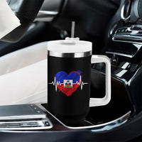 Haitian Flag Heartbeat EKG Pulse Graphic Tumbler With Handle My Heart Beats For Haiti Identity Heritage Pride