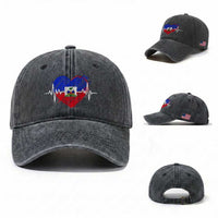 Haitian Flag Heartbeat EKG Pulse Graphic Washed Cotton Baseball Cap My Heart Beats For Haiti Identity Heritage Pride