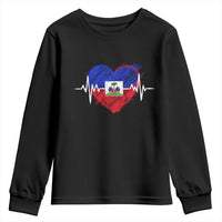 Haitian Flag Heartbeat EKG Pulse Graphic Youth Sweatshirt My Heart Beats For Haiti Identity Heritage Pride