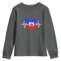 Haitian Flag Heartbeat EKG Pulse Graphic Youth Sweatshirt My Heart Beats For Haiti Identity Heritage Pride