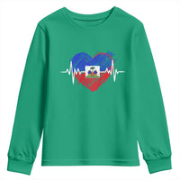Haitian Flag Heartbeat EKG Pulse Graphic Youth Sweatshirt My Heart Beats For Haiti Identity Heritage Pride