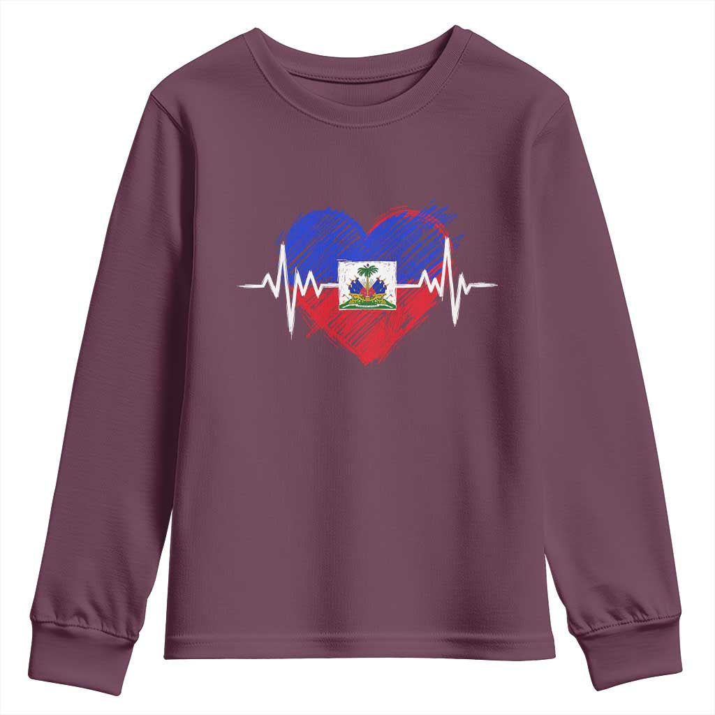 Haitian Flag Heartbeat EKG Pulse Graphic Youth Sweatshirt My Heart Beats For Haiti Identity Heritage Pride