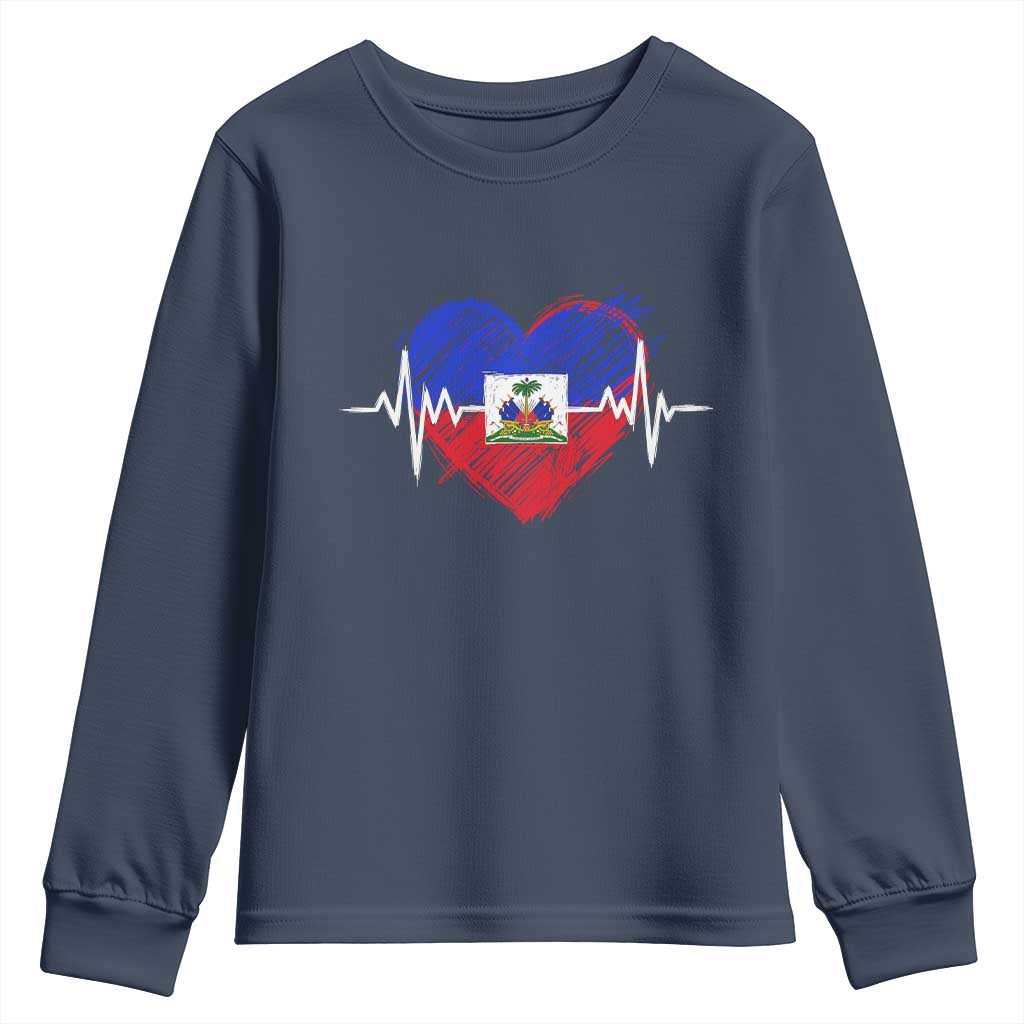 Haitian Flag Heartbeat EKG Pulse Graphic Youth Sweatshirt My Heart Beats For Haiti Identity Heritage Pride