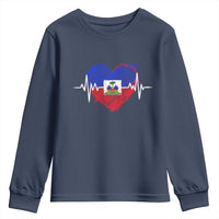 Haitian Flag Heartbeat EKG Pulse Graphic Youth Sweatshirt My Heart Beats For Haiti Identity Heritage Pride