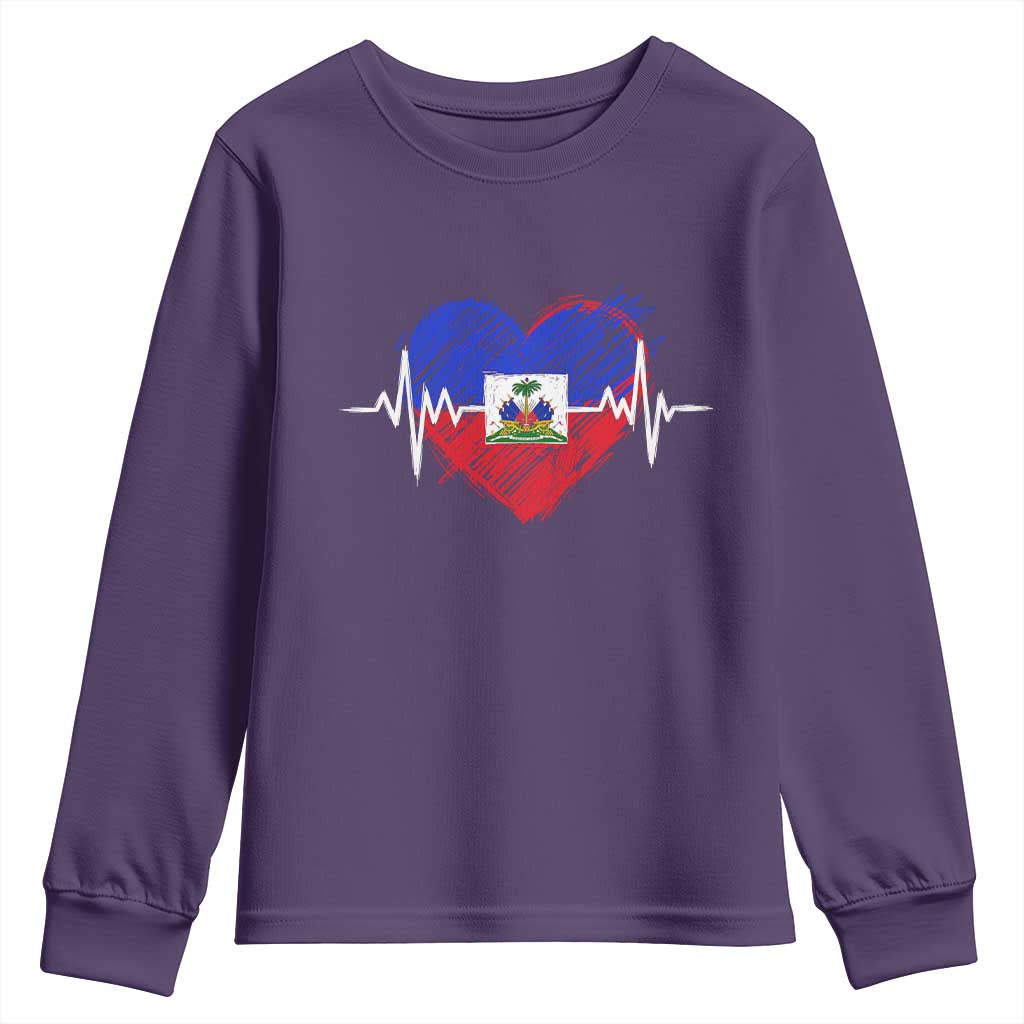 Haitian Flag Heartbeat EKG Pulse Graphic Youth Sweatshirt My Heart Beats For Haiti Identity Heritage Pride