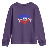 Haitian Flag Heartbeat EKG Pulse Graphic Youth Sweatshirt My Heart Beats For Haiti Identity Heritage Pride