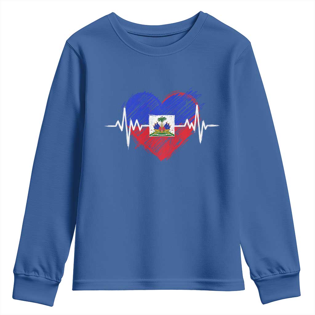 Haitian Flag Heartbeat EKG Pulse Graphic Youth Sweatshirt My Heart Beats For Haiti Identity Heritage Pride