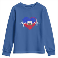 Haitian Flag Heartbeat EKG Pulse Graphic Youth Sweatshirt My Heart Beats For Haiti Identity Heritage Pride