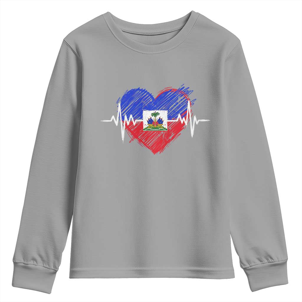 Haitian Flag Heartbeat EKG Pulse Graphic Youth Sweatshirt My Heart Beats For Haiti Identity Heritage Pride