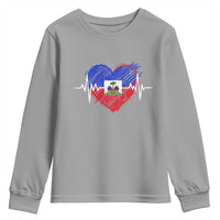 Haitian Flag Heartbeat EKG Pulse Graphic Youth Sweatshirt My Heart Beats For Haiti Identity Heritage Pride