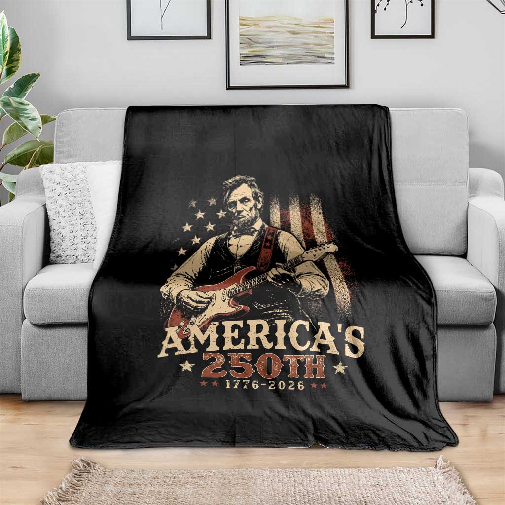 USA 250th 1776 to 2026 Rock Star Abraham Lincoln Throw Blanket Vintage Electric Guitar Player Patriotic Us Flag Semiquincentennial