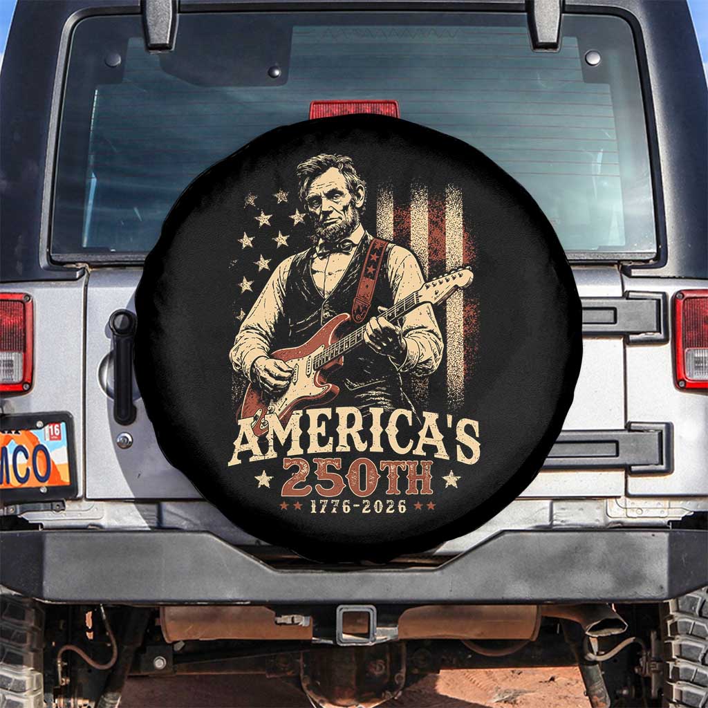 USA 250th 1776 to 2026 Rock Star Abraham Lincoln Spare Tire Cover Vintage Electric Guitar Player Patriotic Us Flag Semiquincentennial
