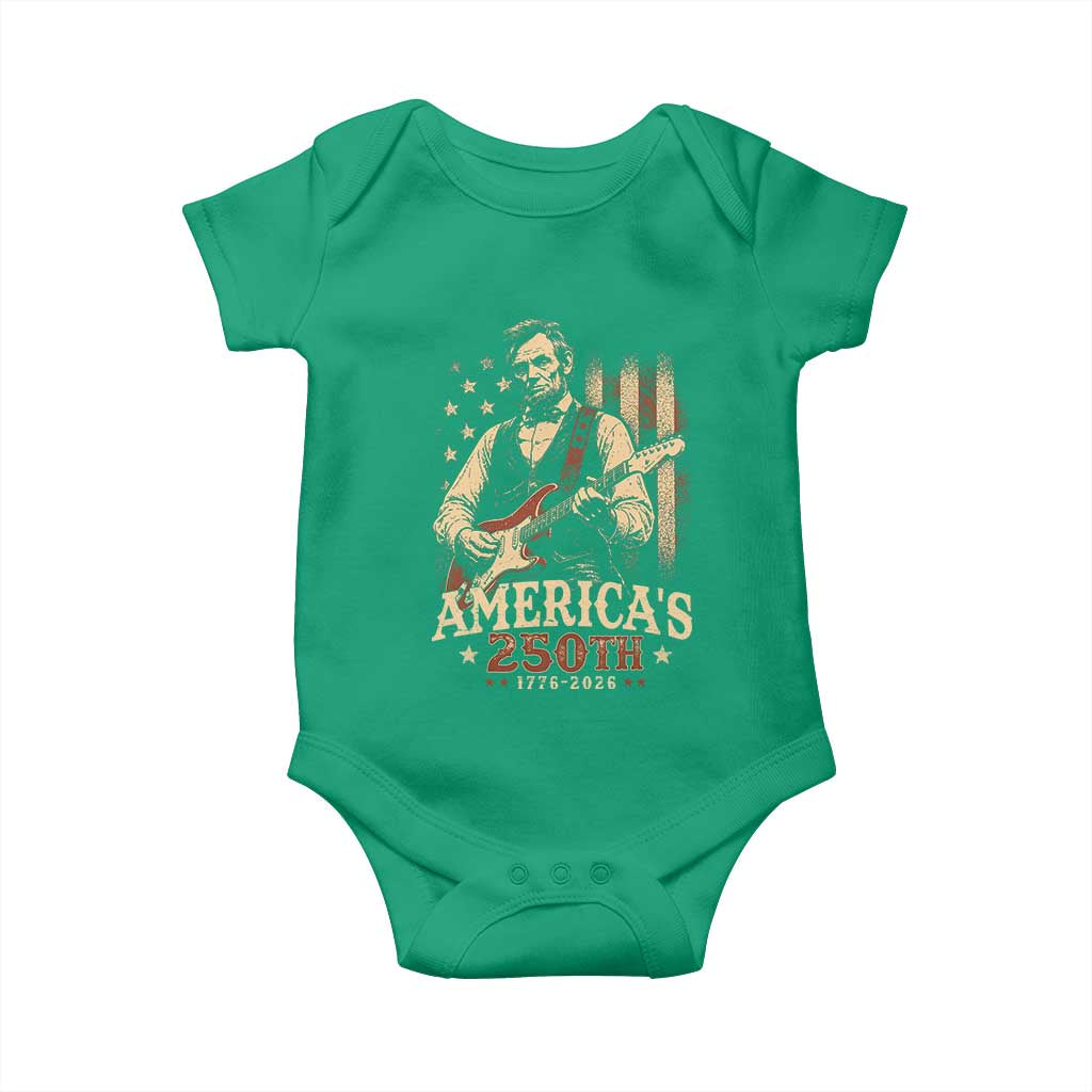 USA 250th 1776 to 2026 Rock Star Abraham Lincoln Baby Onesie Vintage Electric Guitar Player Patriotic Us Flag Semiquincentennial
