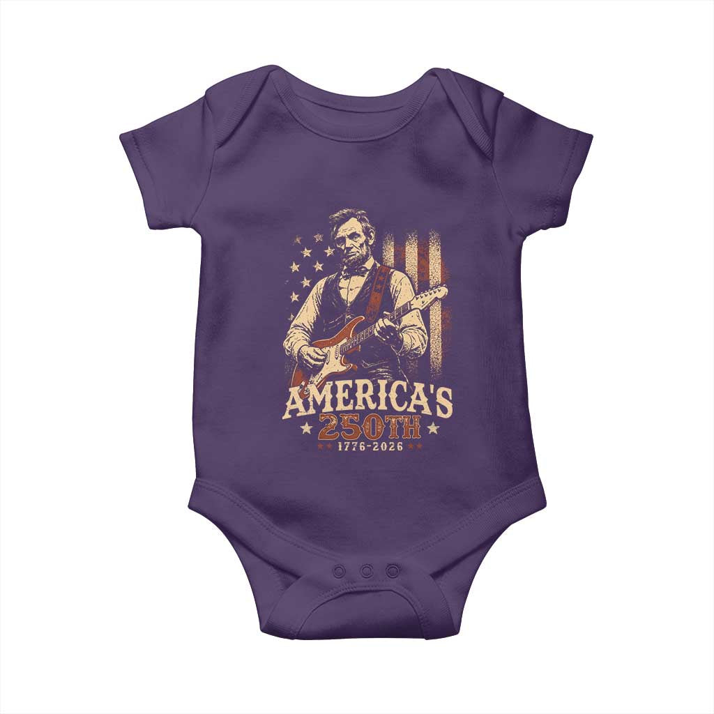 USA 250th 1776 to 2026 Rock Star Abraham Lincoln Baby Onesie Vintage Electric Guitar Player Patriotic Us Flag Semiquincentennial