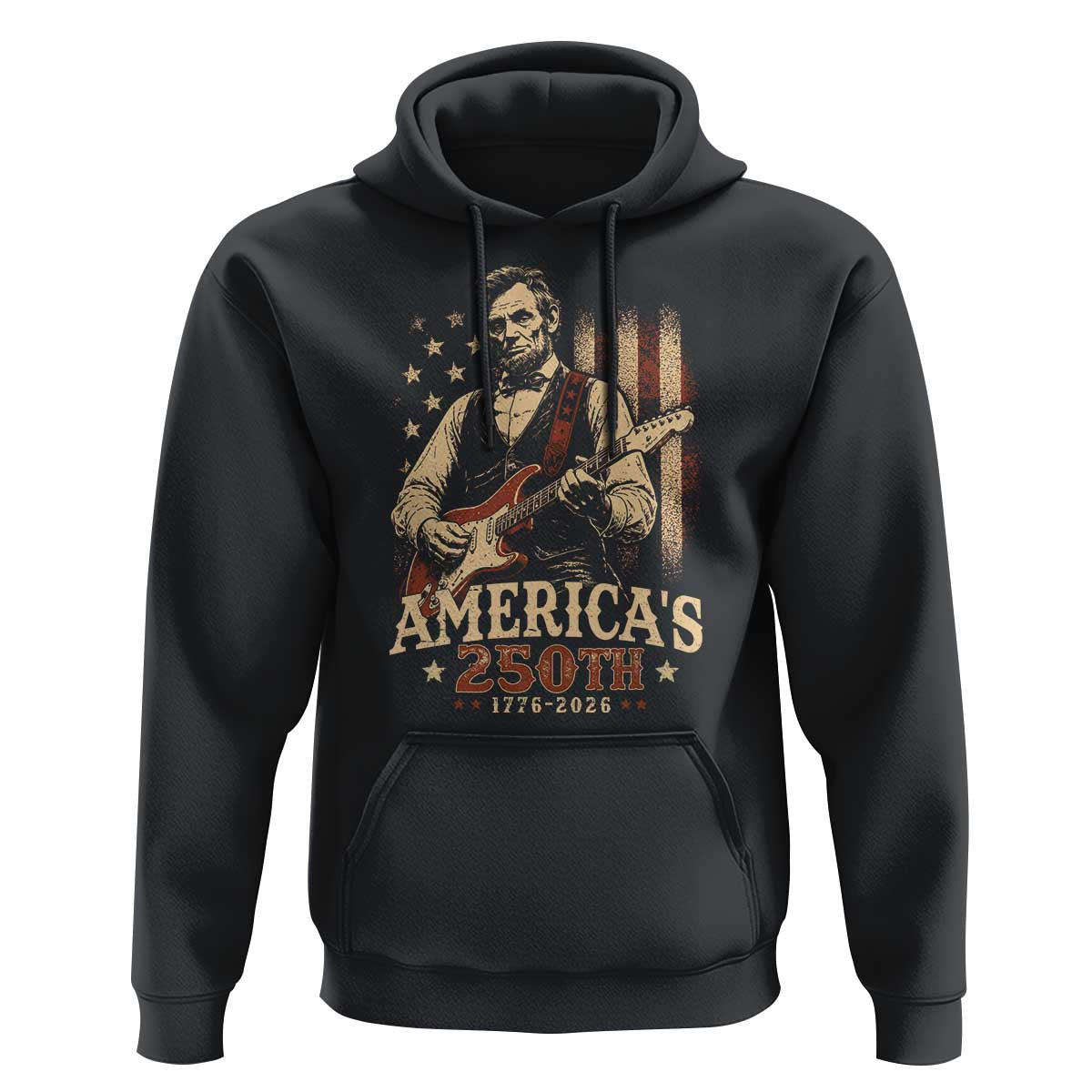 USA 250th 1776 to 2026 Rock Star Abraham Lincoln Hoodie Vintage Electric Guitar Player Patriotic Us Flag Semiquincentennial