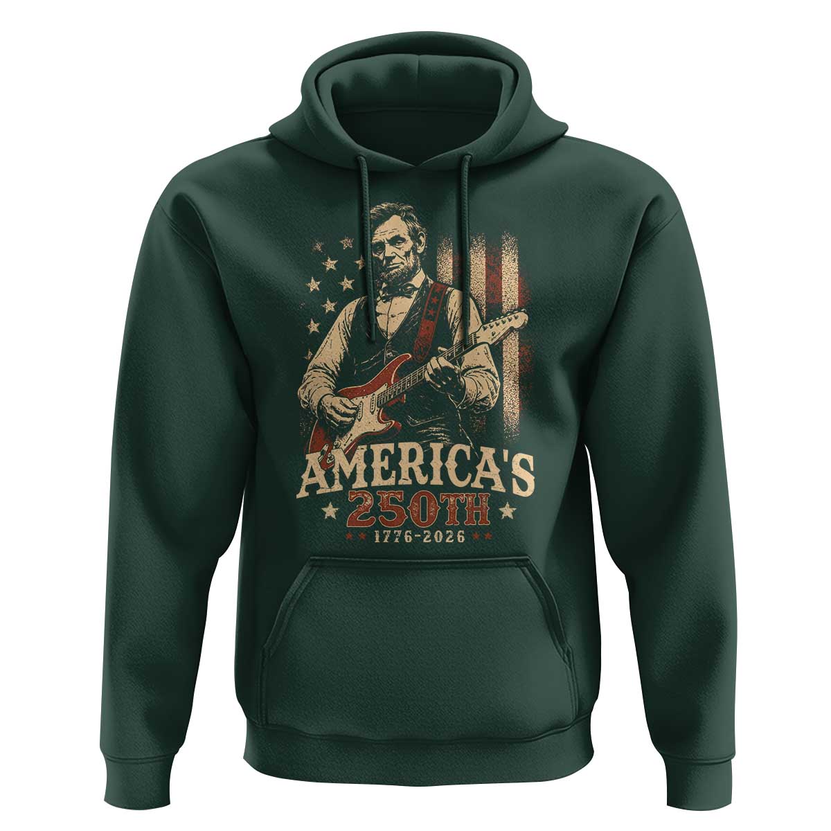 USA 250th 1776 to 2026 Rock Star Abraham Lincoln Hoodie Vintage Electric Guitar Player Patriotic Us Flag Semiquincentennial