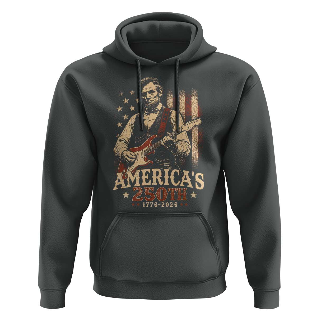 USA 250th 1776 to 2026 Rock Star Abraham Lincoln Hoodie Vintage Electric Guitar Player Patriotic Us Flag Semiquincentennial