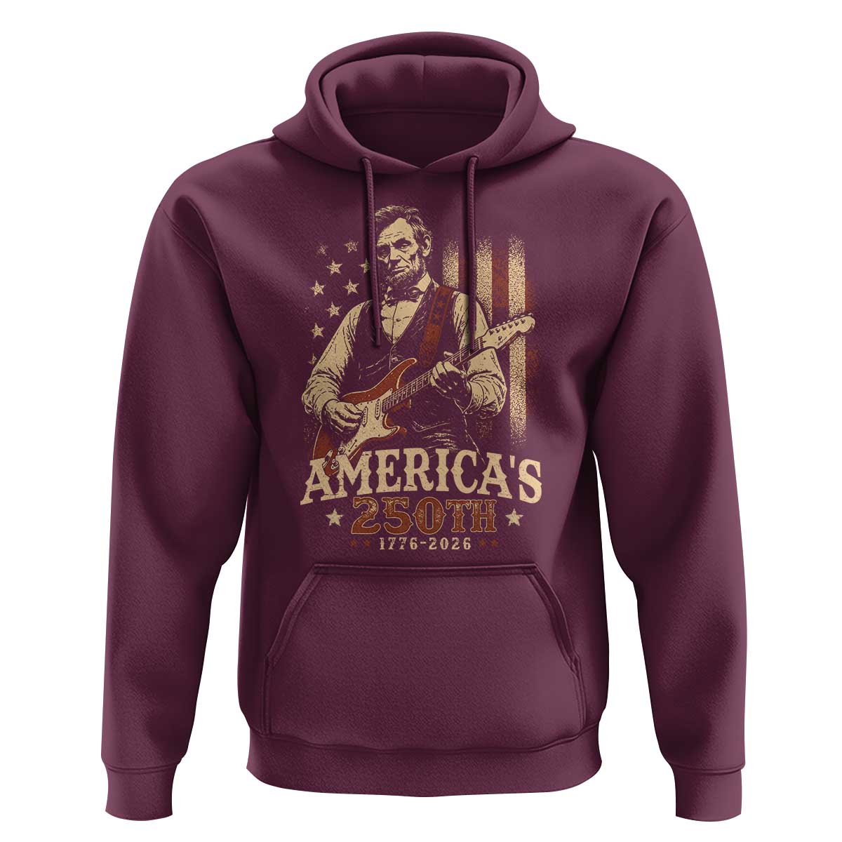 USA 250th 1776 to 2026 Rock Star Abraham Lincoln Hoodie Vintage Electric Guitar Player Patriotic Us Flag Semiquincentennial