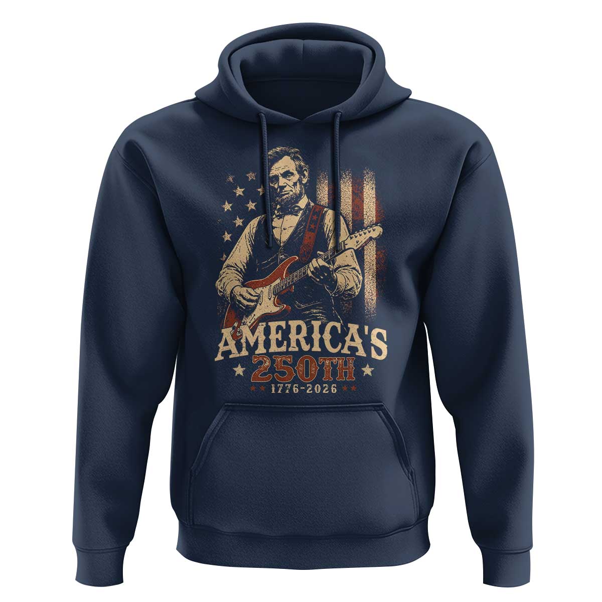 USA 250th 1776 to 2026 Rock Star Abraham Lincoln Hoodie Vintage Electric Guitar Player Patriotic Us Flag Semiquincentennial