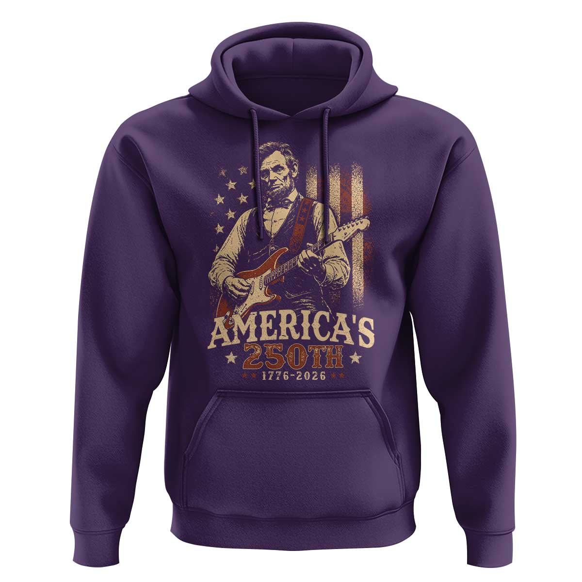 USA 250th 1776 to 2026 Rock Star Abraham Lincoln Hoodie Vintage Electric Guitar Player Patriotic Us Flag Semiquincentennial