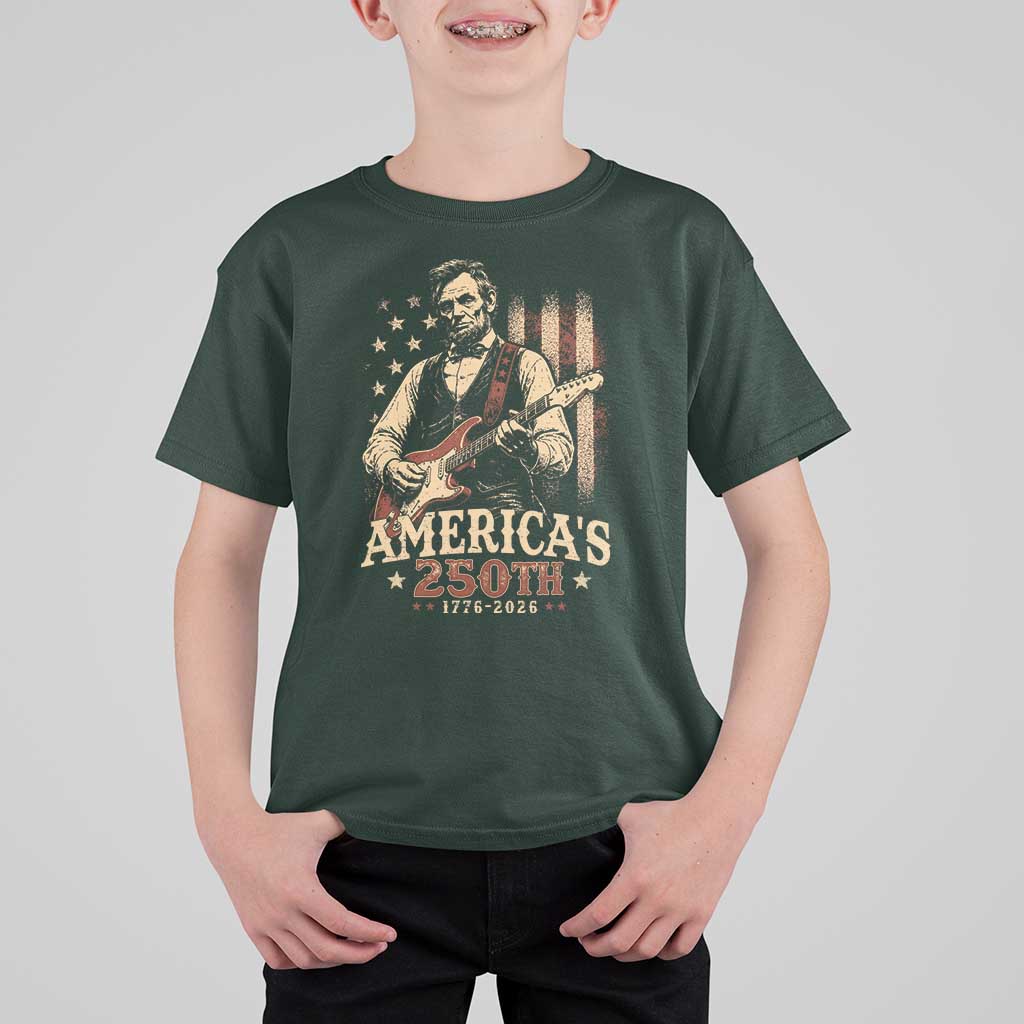 USA 250th 1776 to 2026 Rock Star Abraham Lincoln T Shirt For Kid Vintage Electric Guitar Player Patriotic Us Flag Semiquincentennial