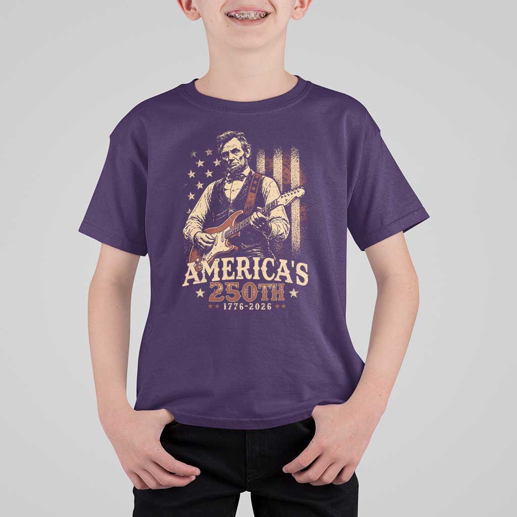 USA 250th 1776 to 2026 Rock Star Abraham Lincoln T Shirt For Kid Vintage Electric Guitar Player Patriotic Us Flag Semiquincentennial