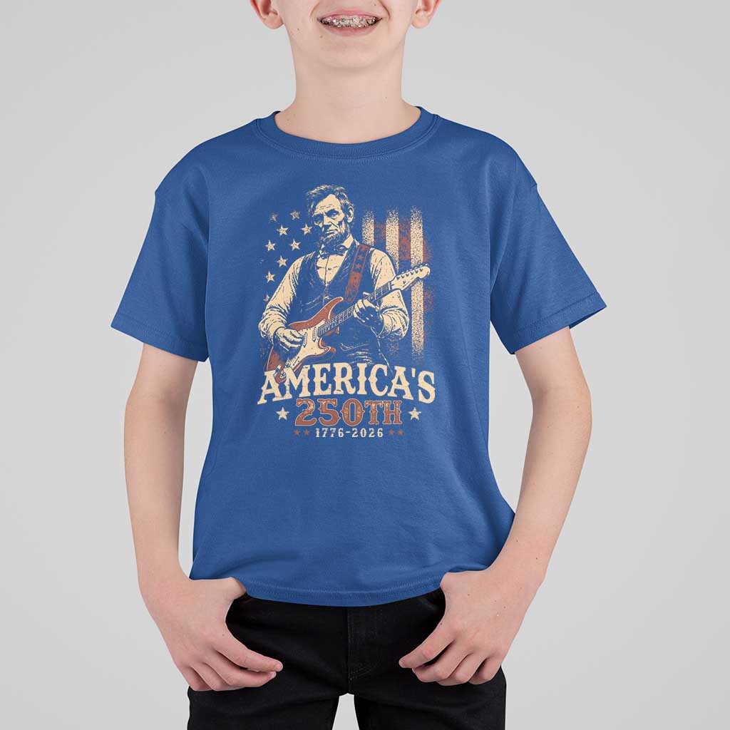 USA 250th 1776 to 2026 Rock Star Abraham Lincoln T Shirt For Kid Vintage Electric Guitar Player Patriotic Us Flag Semiquincentennial