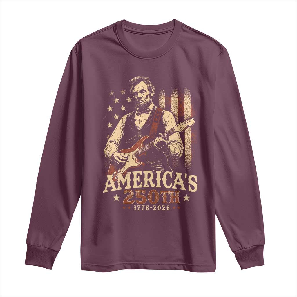 USA 250th 1776 to 2026 Rock Star Abraham Lincoln Long Sleeve Shirt Vintage Electric Guitar Player Patriotic Us Flag Semiquincentennial