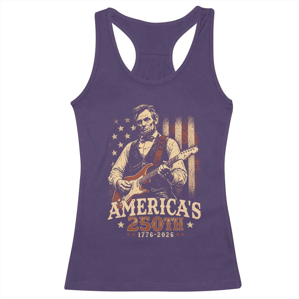 USA 250th 1776 to 2026 Rock Star Abraham Lincoln Racerback Tank Top Vintage Electric Guitar Player Patriotic Us Flag Semiquincentennial