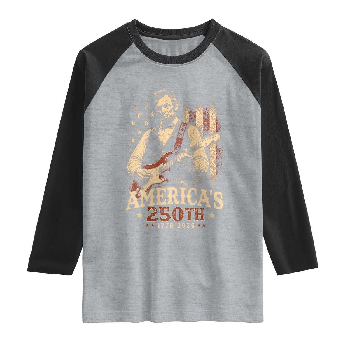 USA 250th 1776 to 2026 Rock Star Abraham Lincoln Raglan Shirt Vintage Electric Guitar Player Patriotic Us Flag Semiquincentennial