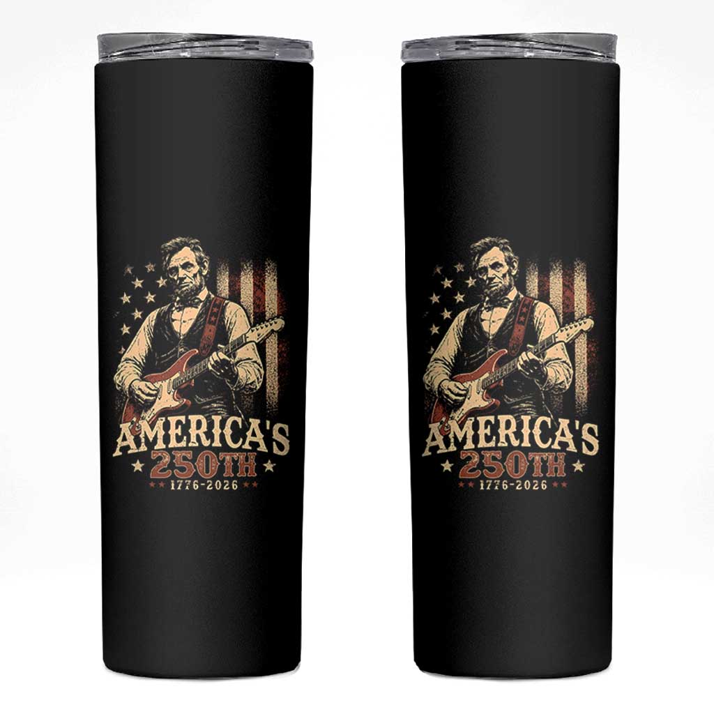 USA 250th 1776 to 2026 Rock Star Abraham Lincoln Skinny Tumbler Vintage Electric Guitar Player Patriotic Us Flag Semiquincentennial