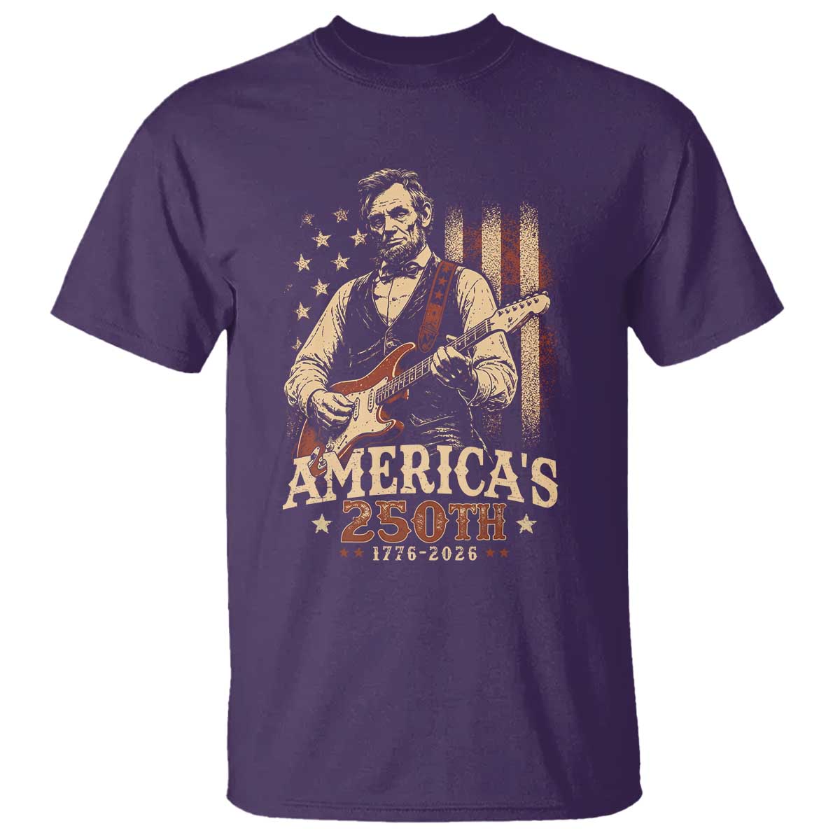 USA 250th 1776 to 2026 Rock Star Abraham Lincoln T Shirt Vintage Electric Guitar Player Patriotic Us Flag Semiquincentennial