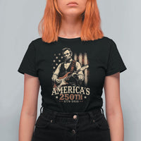 USA 250th 1776 to 2026 Rock Star Abraham Lincoln T Shirt For Women Vintage Electric Guitar Player Patriotic Us Flag Semiquincentennial