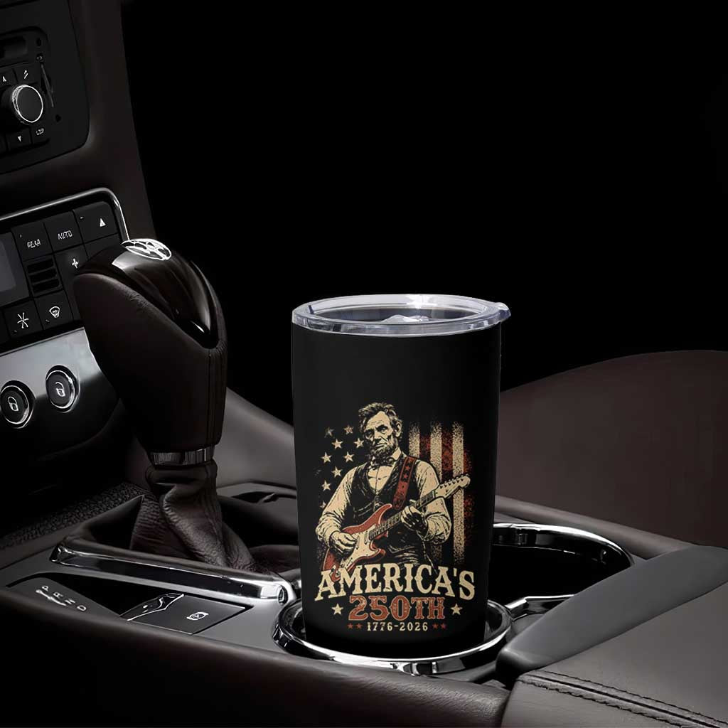 USA 250th 1776 to 2026 Rock Star Abraham Lincoln Tumbler Cup Vintage Electric Guitar Player Patriotic Us Flag Semiquincentennial