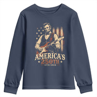 USA 250th 1776 to 2026 Rock Star Abraham Lincoln Youth Sweatshirt Vintage Electric Guitar Player Patriotic Us Flag Semiquincentennial