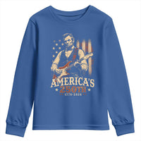 USA 250th 1776 to 2026 Rock Star Abraham Lincoln Youth Sweatshirt Vintage Electric Guitar Player Patriotic Us Flag Semiquincentennial