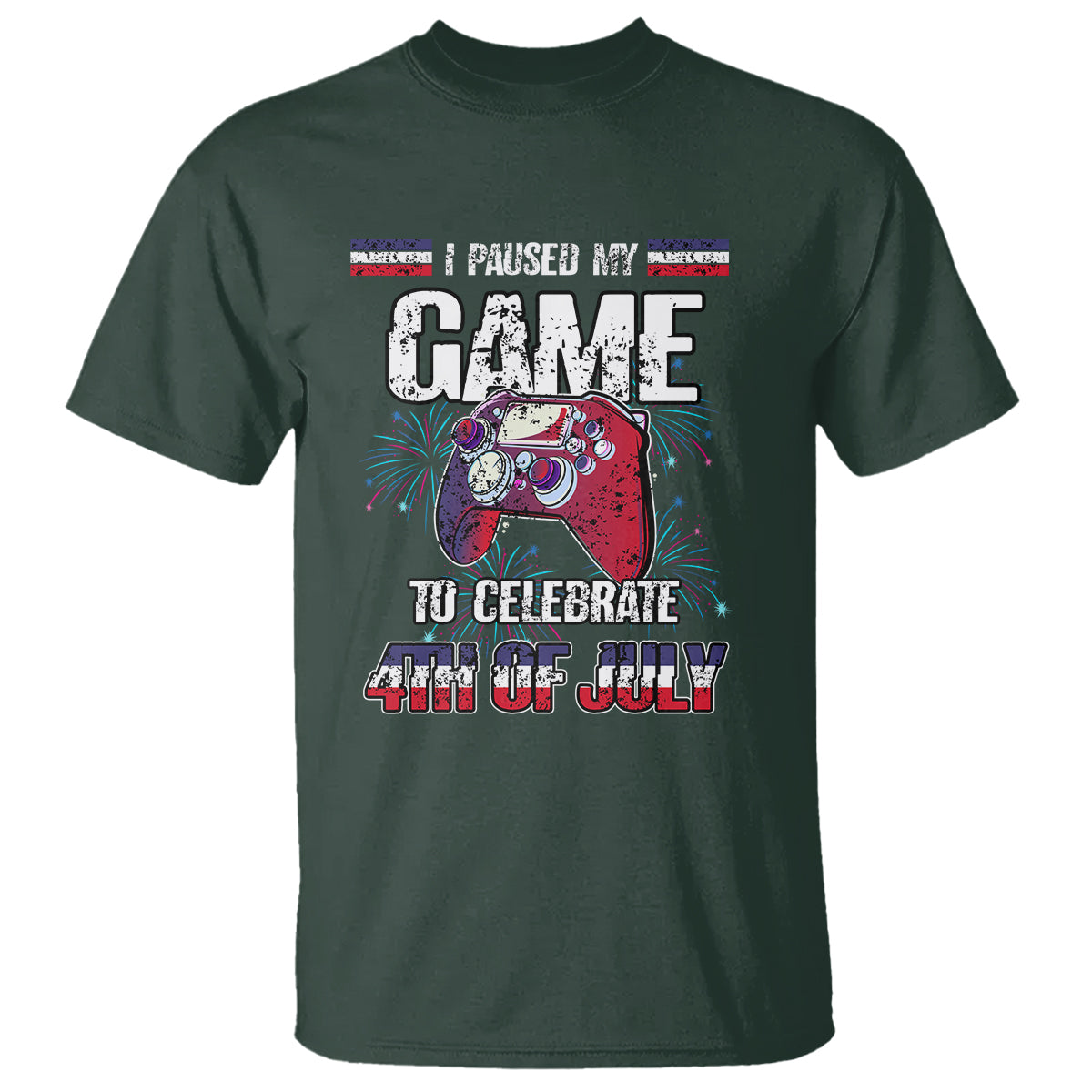 Funny 4th of July Gamer T Shirt I Paused My Game To Celebrate Video Game Lover - Wonder Print Shop