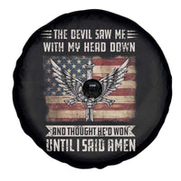 American Patriot Spare Tire Cover The Devil Saw Me With My Head Down Until I Said Amen US Flag