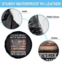 American Patriot Spare Tire Cover The Devil Saw Me With My Head Down Until I Said Amen US Flag