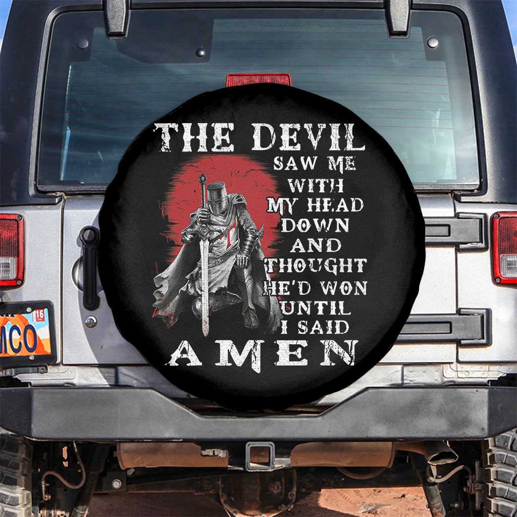 American Patriot Spare Tire Cover The Devil Saw Me With My Head Down Until I Said Amen US Soldier