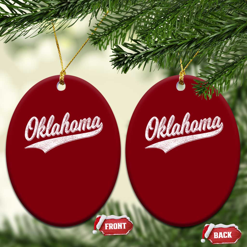 Vintage Oklahoma Throwback Distressed Ceramic Ornament Retro Classic OK State Pride - Wonder Print Shop