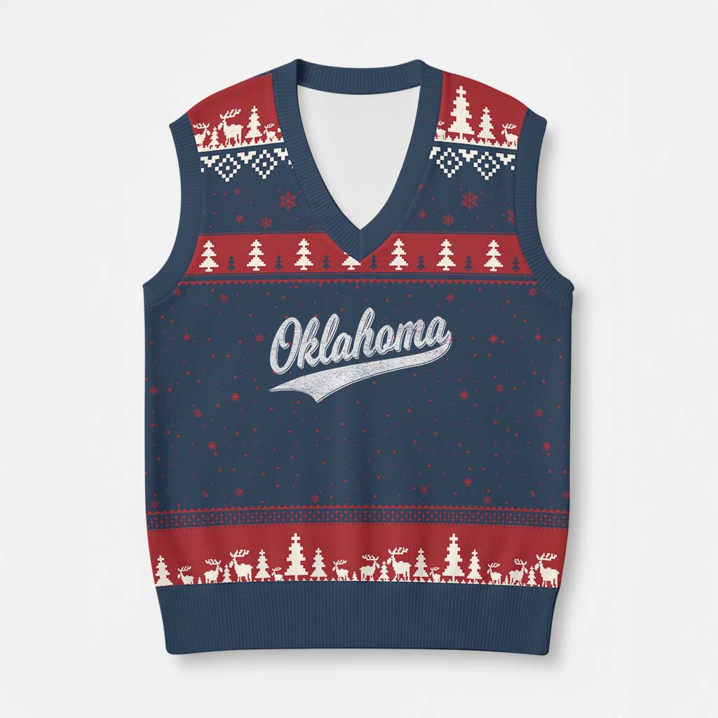 Vintage Oklahoma Throwback Distressed V-Neck Knit Sweater Vest Retro Classic OK State Pride - Wonder Print Shop